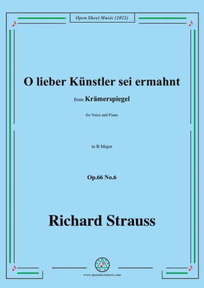 Book cover for Richard Strauss-O lieber Künstler sei ermahnt,in B Major,Op.66 No.6