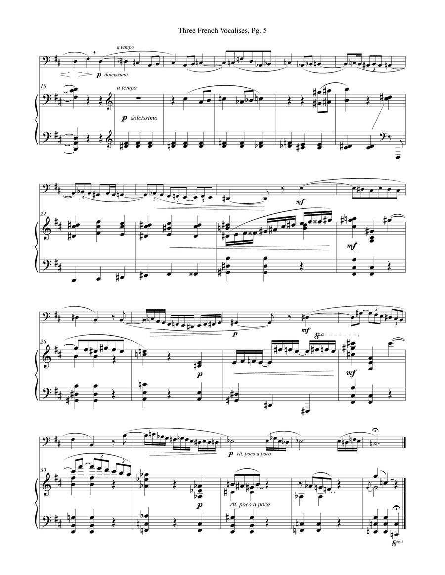 Three French Vocalises for Tuba or Bass Trombone & Piano Bass Trombone scores gallery preview page 5