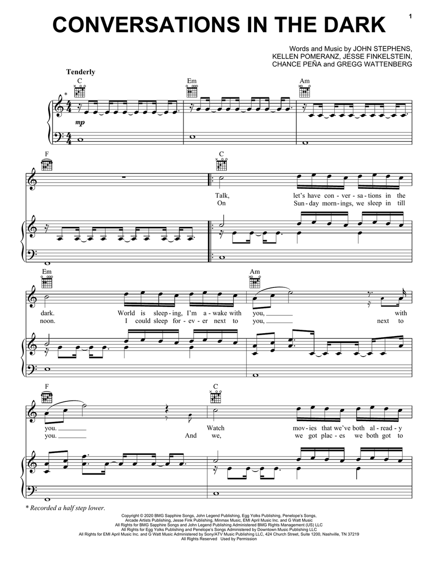 Conversations In The Dark Piano, Vocal, Guitar scores gallery preview page 1