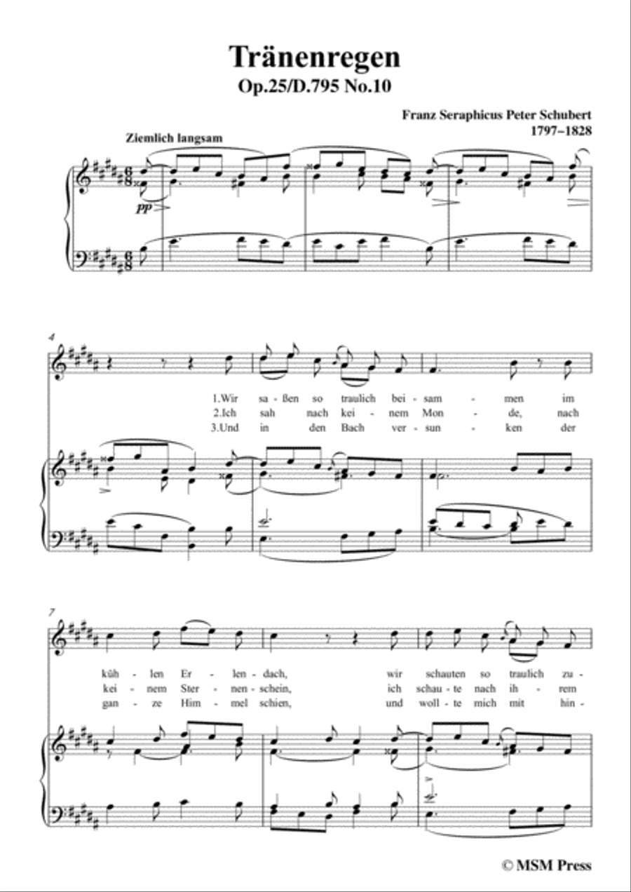 Schubert-Tränenregen,from 'Die Schöne Müllerin',Op.25 No.10,in B Major,for Voice&Pno Voice scores gallery preview page 3