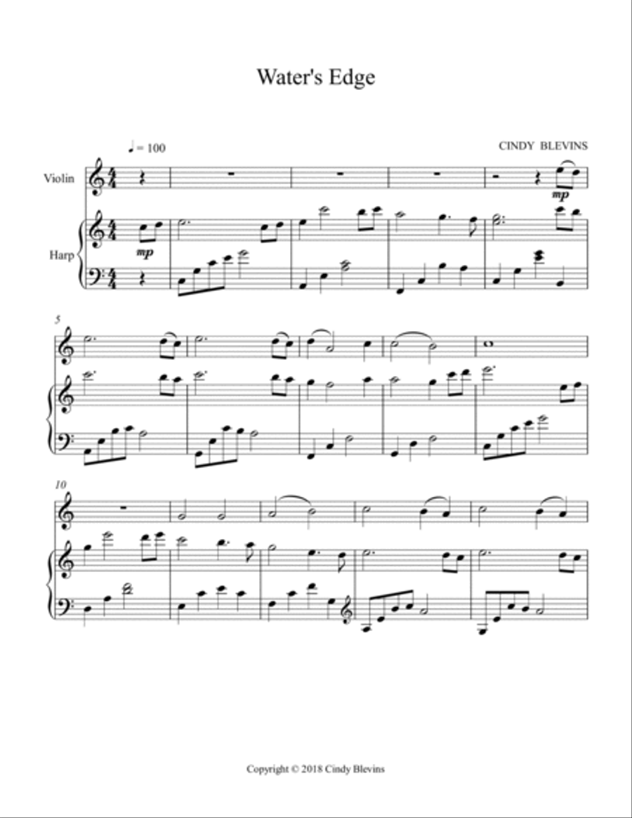 Water's Edge, for Harp and Violin String Duet scores gallery preview page 2