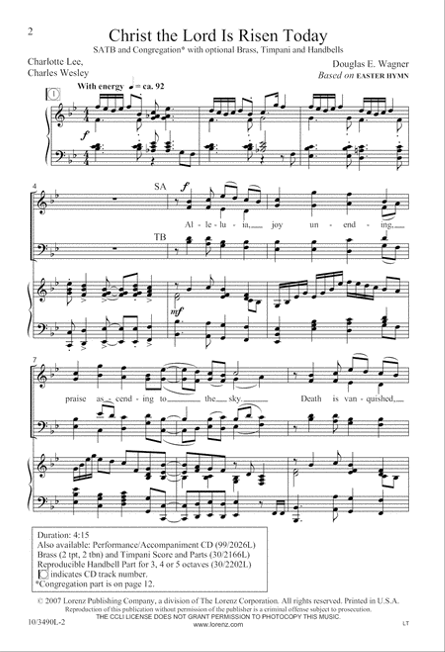 Christ the Lord is Risen Today 4-Part scores gallery preview page 2