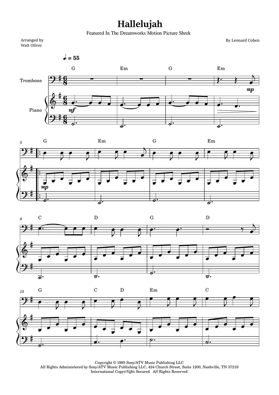 Hallelujah Easy Piano scores gallery preview page 1