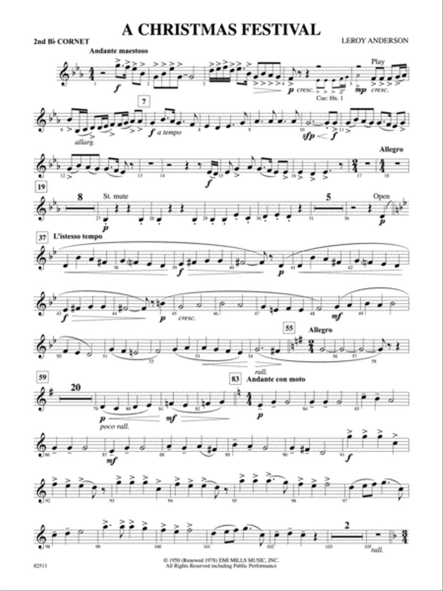 A Christmas Festival: 2nd B-flat Cornet Concert Band scores gallery preview page 1