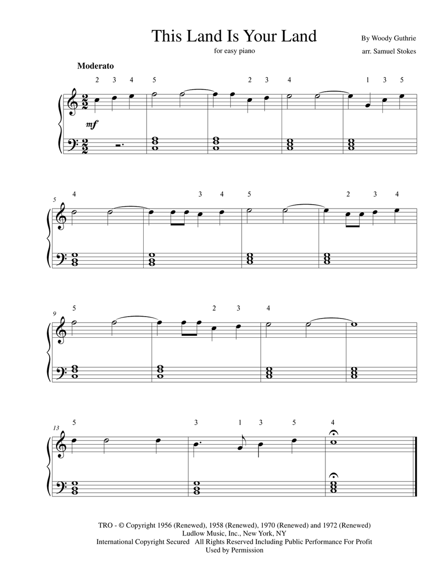 This Land Is Your Land Easy Piano scores gallery preview page 1
