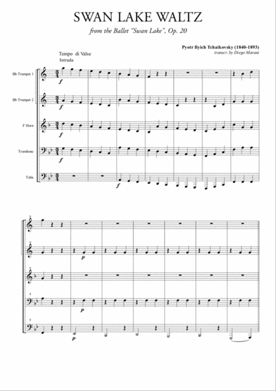 Swan Lake Waltz for Brass Quintet Brass Quintet scores gallery preview page 1