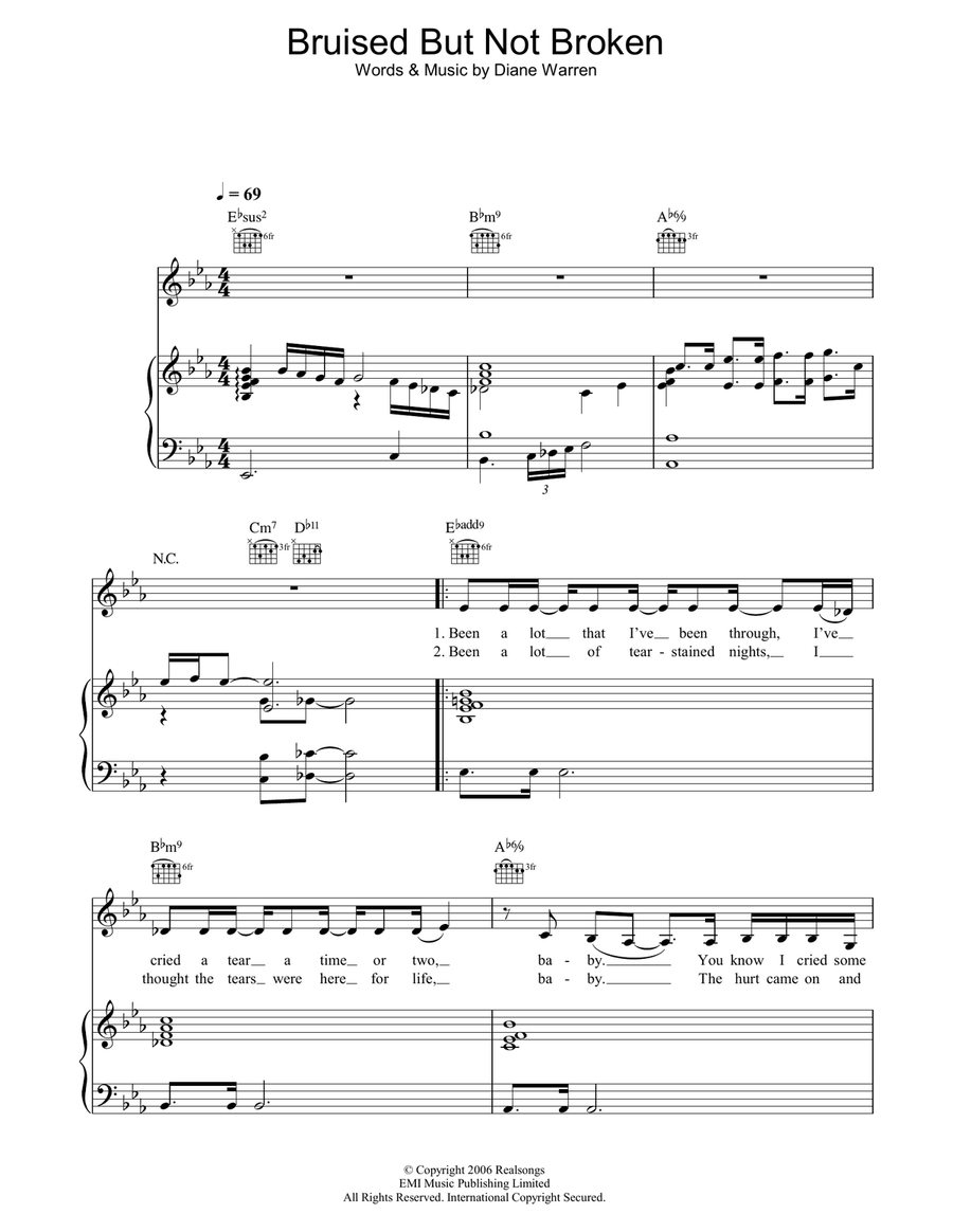 Bruised But Not Broken Piano, Vocal, Guitar scores gallery preview page 1