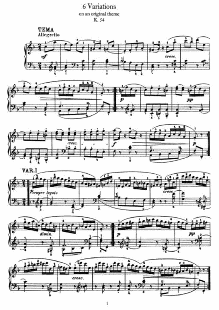 Mozart - 6 Variations on an original theme K. 54