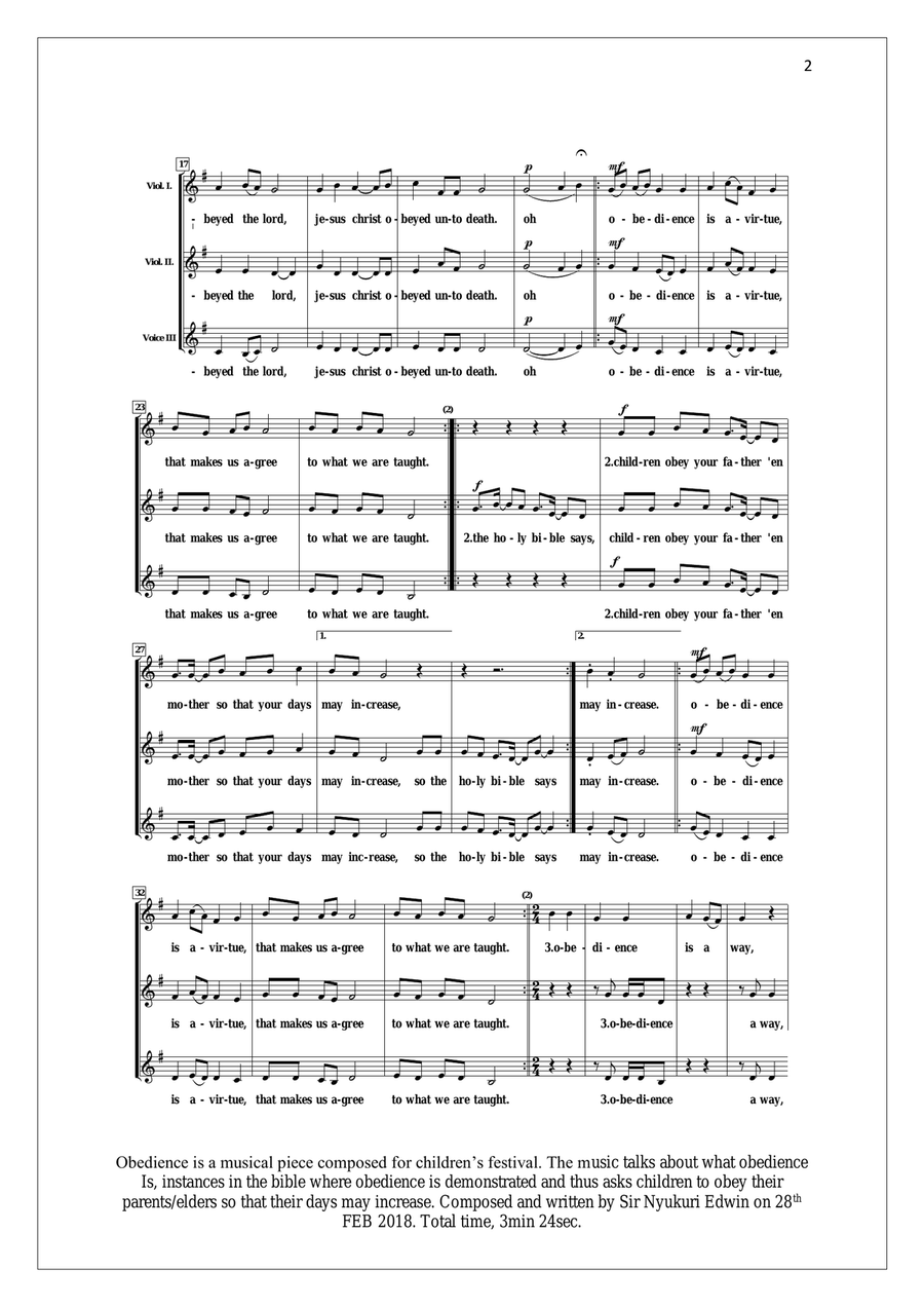 OBEDIENCE IS A VIRTUE Small Ensemble scores gallery preview page 2