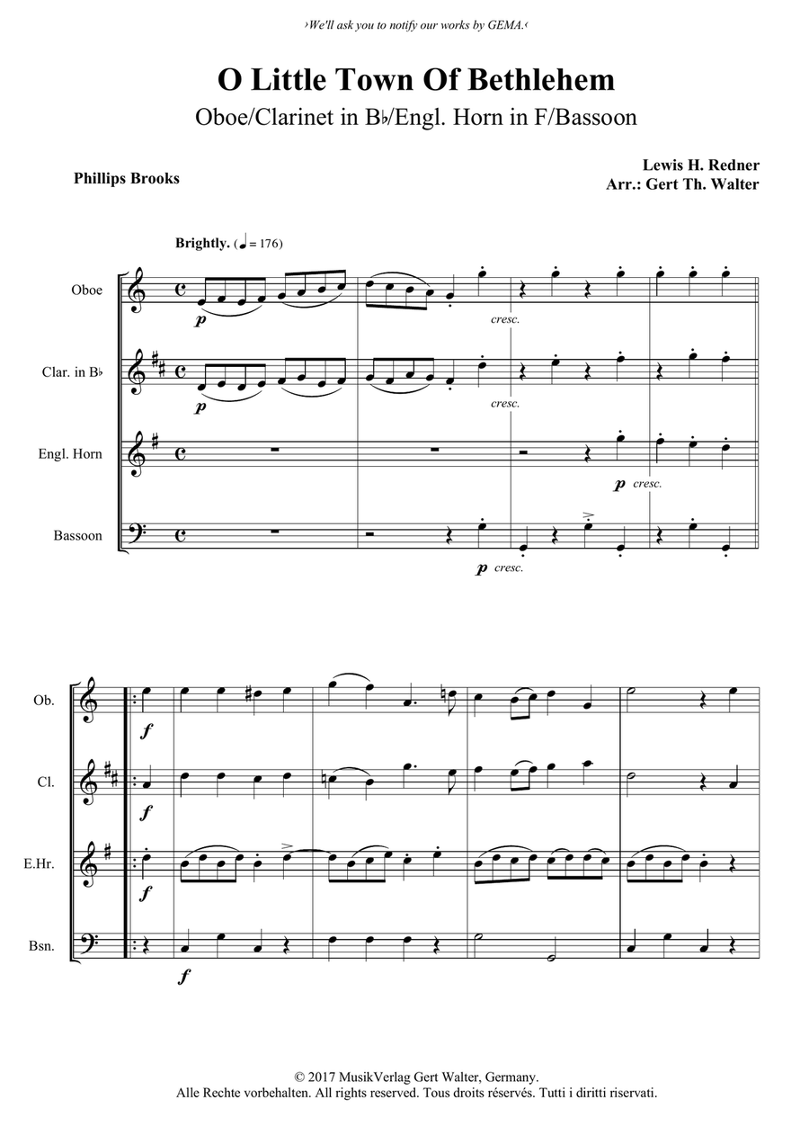 O Little Town Of Bethlehem Woodwind Quartet scores gallery preview page 1