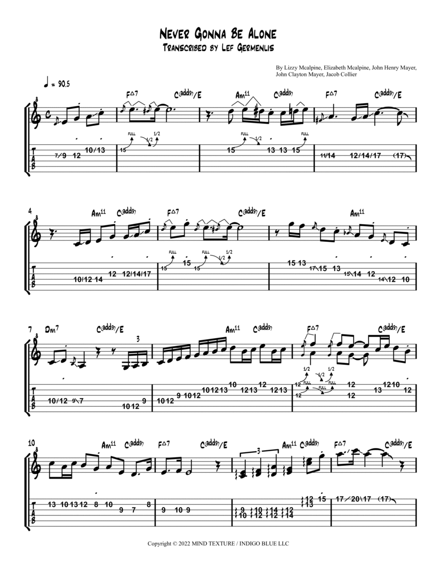 Never Gonna Be Alone Never Gonna Be Alone Electric Guitar scores gallery preview page 1