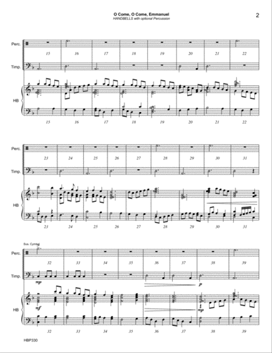O COME O COME EMMANUEL/COME THOU LONG-EXPECTED JESUS - 3 octave HANDBELLS Percussion Ensemble scores gallery preview page 2