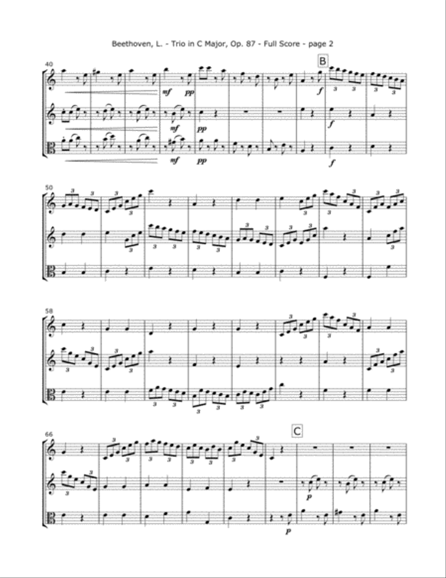 Beethoven, L. - Trio Op. 87 (Mvt. 4) for Two Violins and Viola String Trio scores gallery preview page 2
