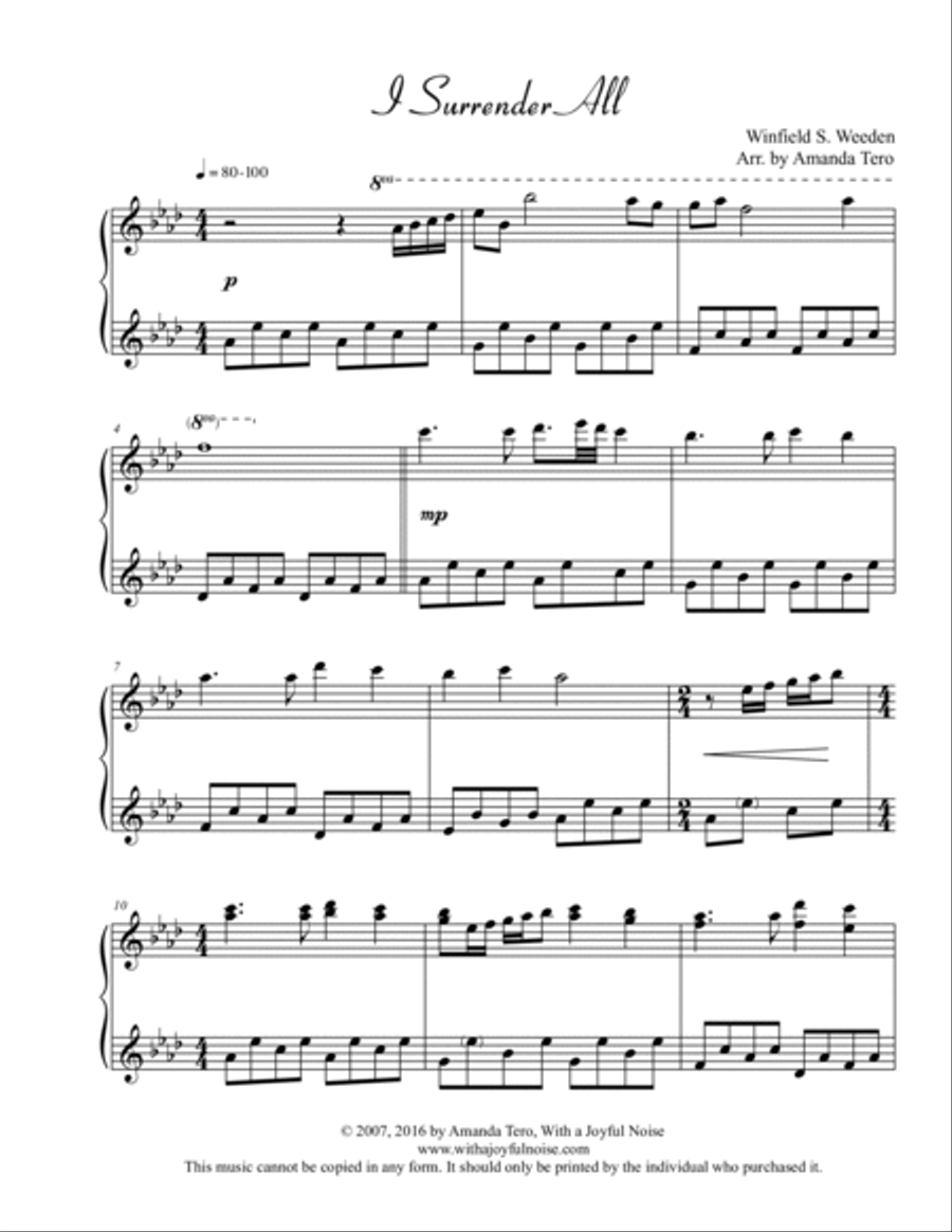 I Surrender All – Late Intermediate/Early Advanced Piano Solo image number null