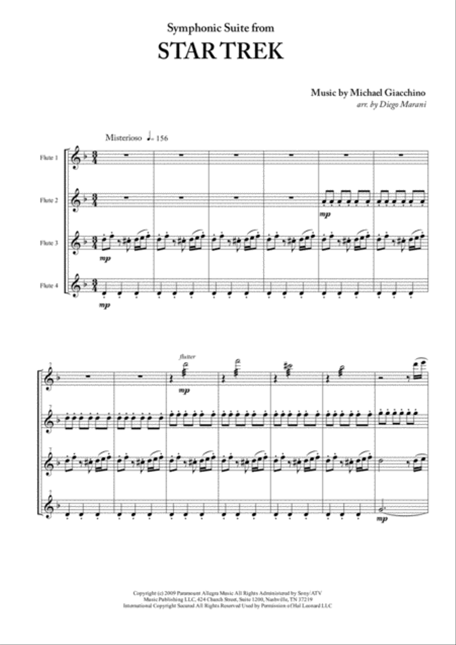 Symphonic Suite from STAR TREK Woodwind Quartet scores gallery preview page 1