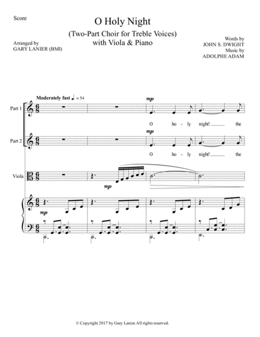 O HOLY NIGHT (Two-Part Choir for Treble Voices with Viola & Piano - Score & Parts included) image number null