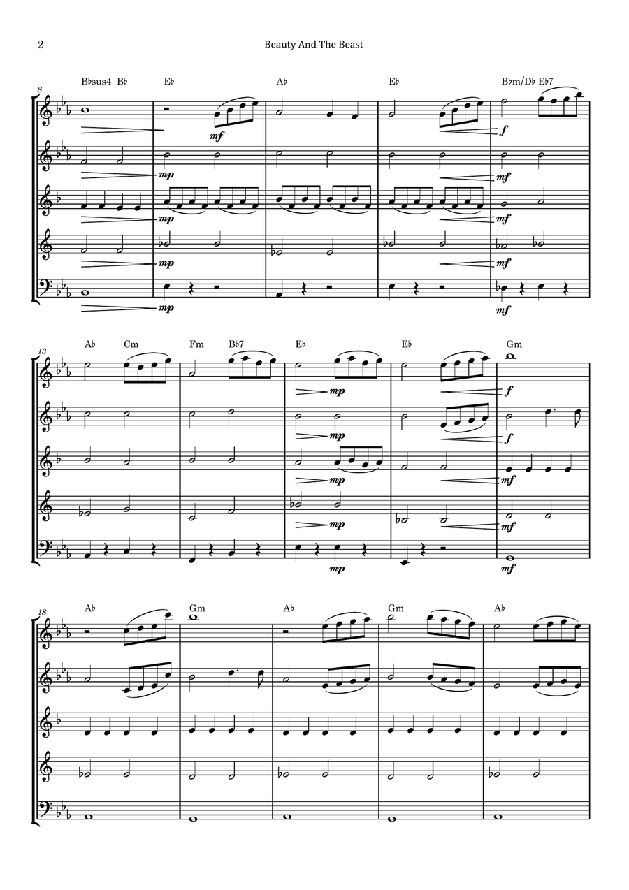 Beauty And The Beast Woodwind Quintet scores gallery preview page 2