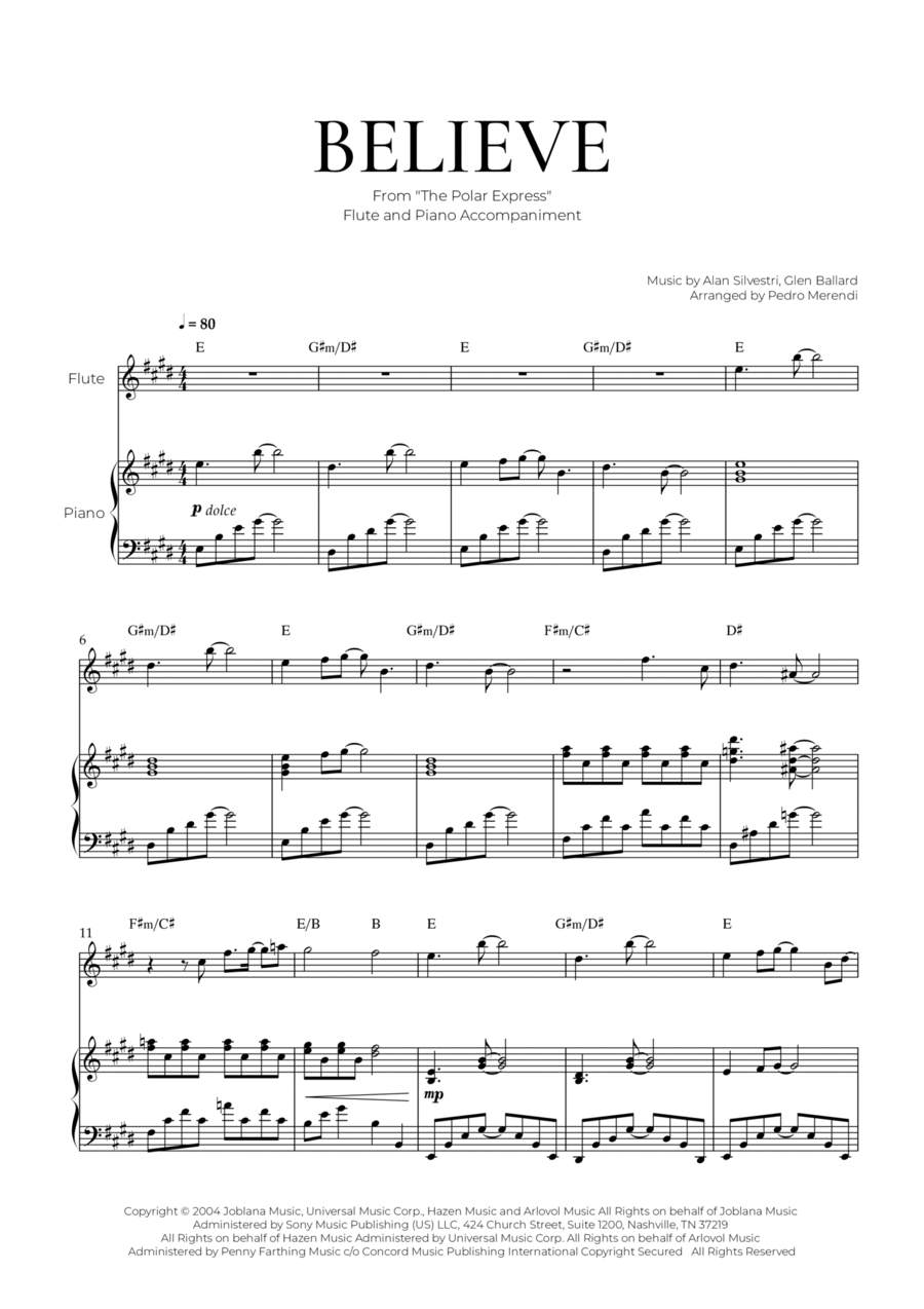 Believe Flute Solo scores gallery preview page 1