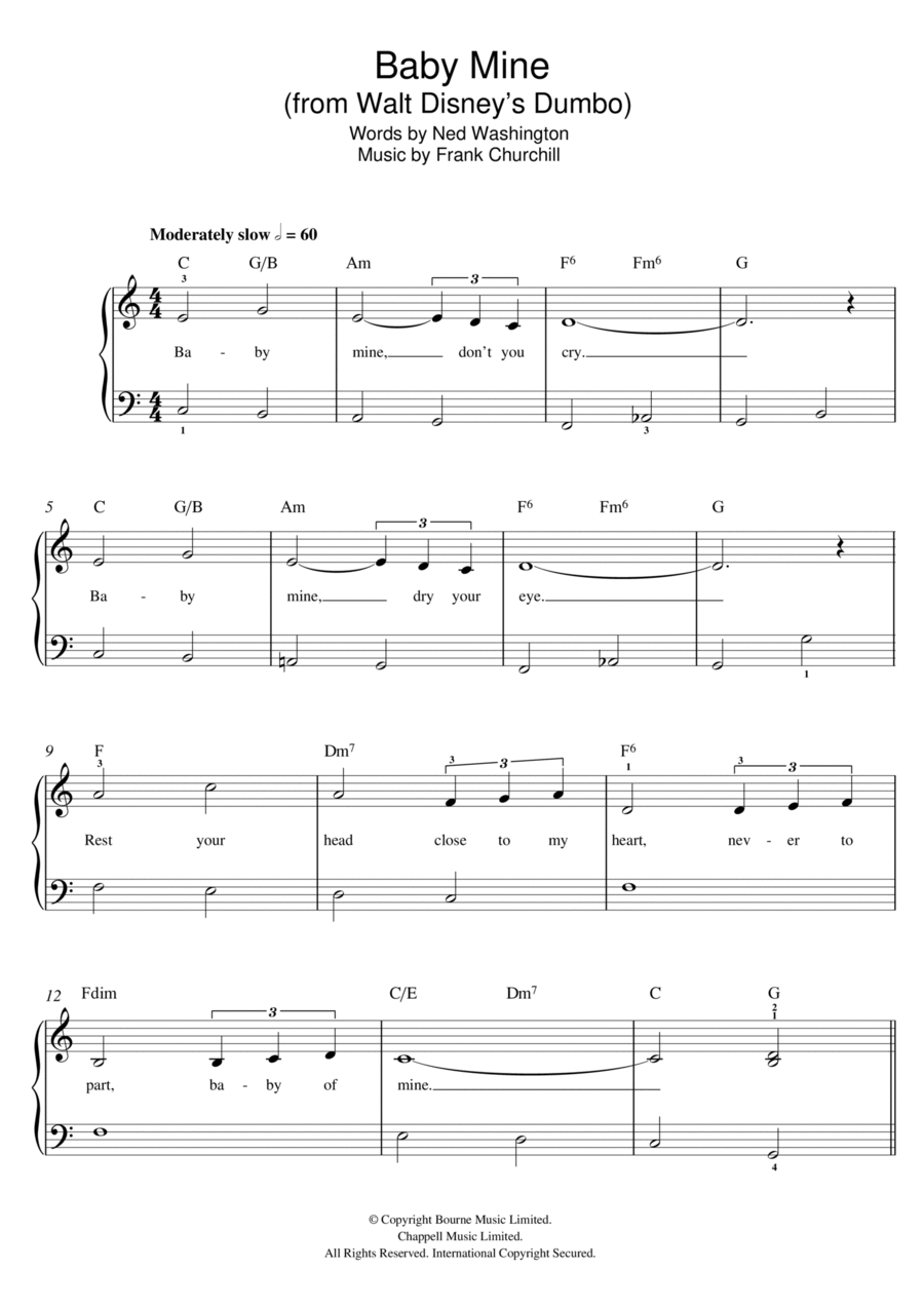 Baby Mine (from Dumbo) Easy Piano scores gallery preview page 1