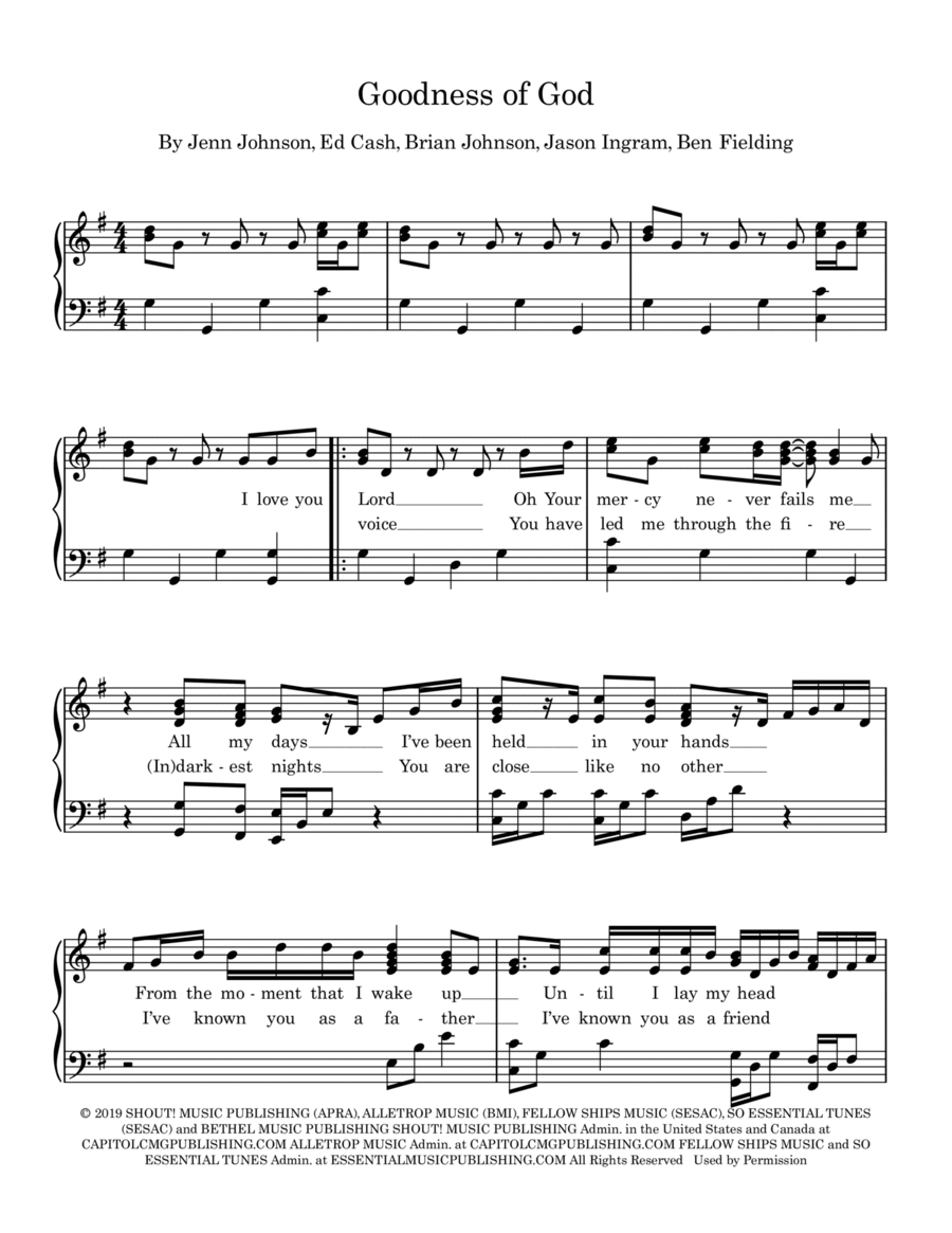 Goodness Of God Goodness Of God Piano Solo scores gallery preview page 1