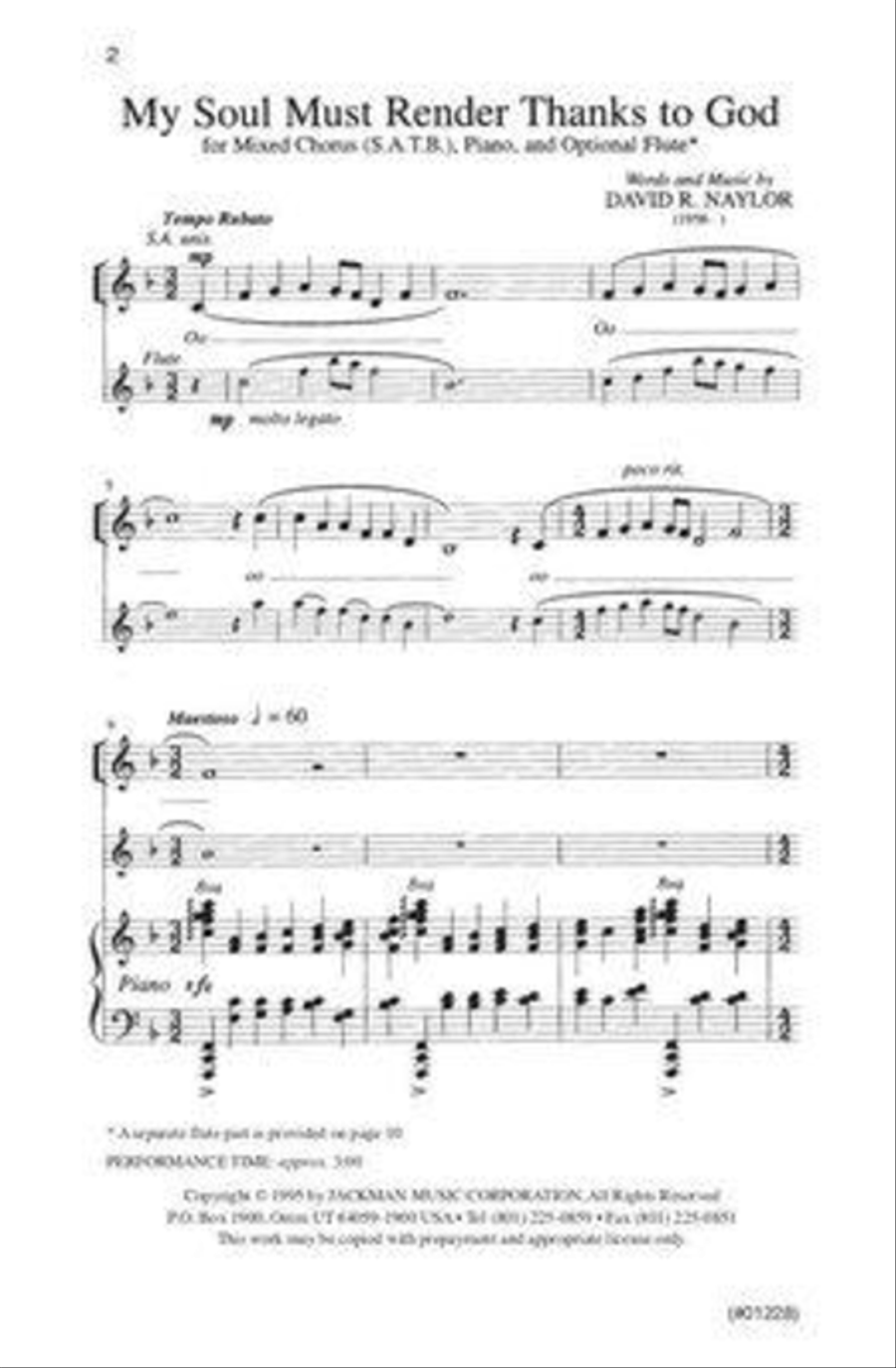 My Soul Must Render Thanks to God - SATB w/opt Flute 4-Part scores gallery preview page 2