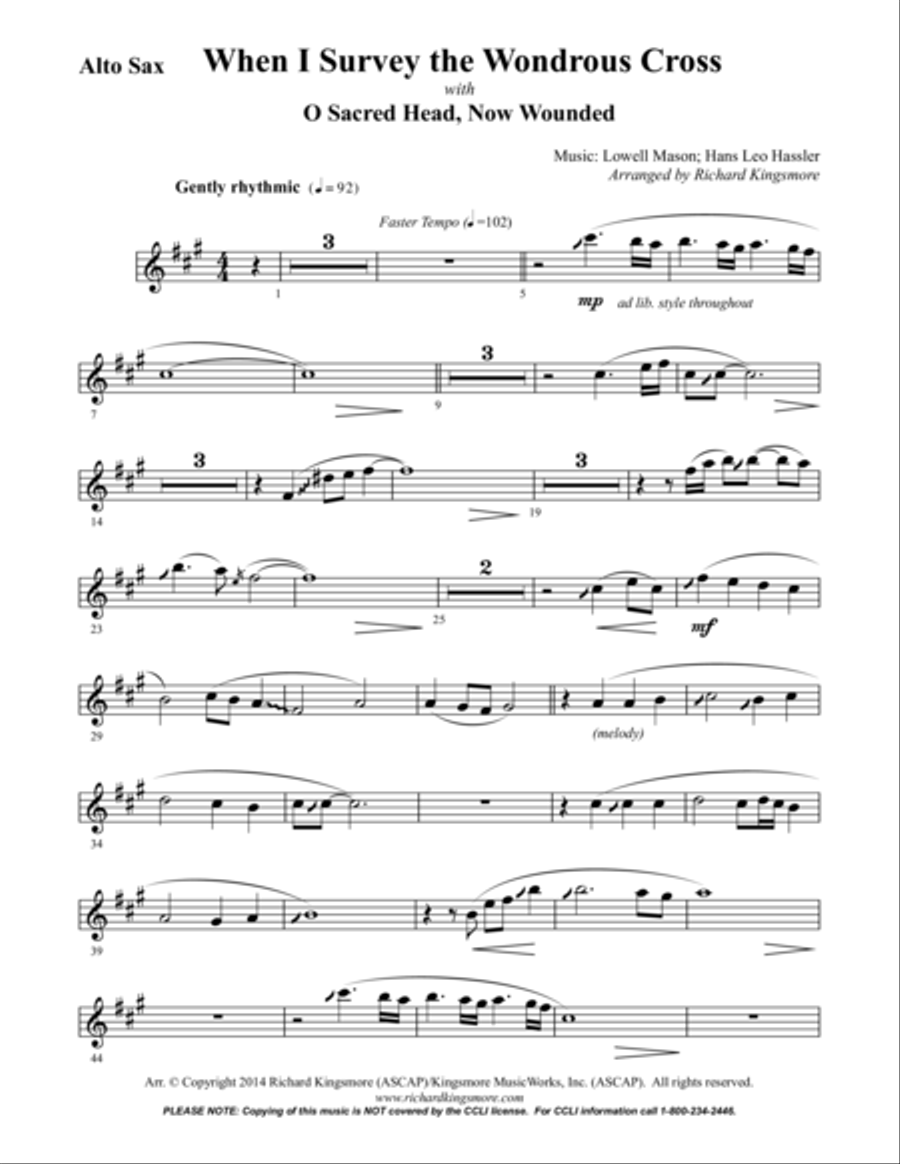 When I Survey the Wondrous Cross with O Sacred Head Now Wounded (Alto Sax) Woodwind Duet scores gallery preview page 1