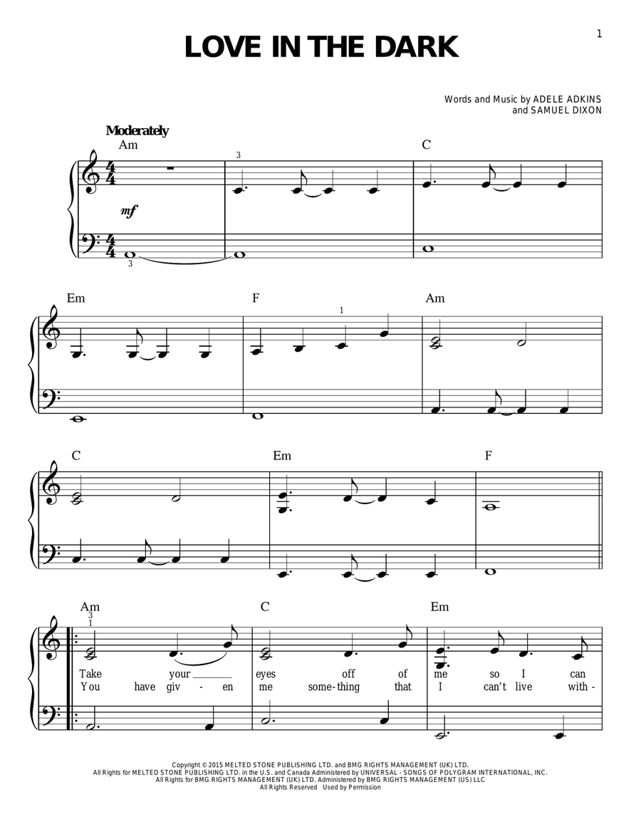 Love In The Dark Easy Piano scores gallery preview page 1