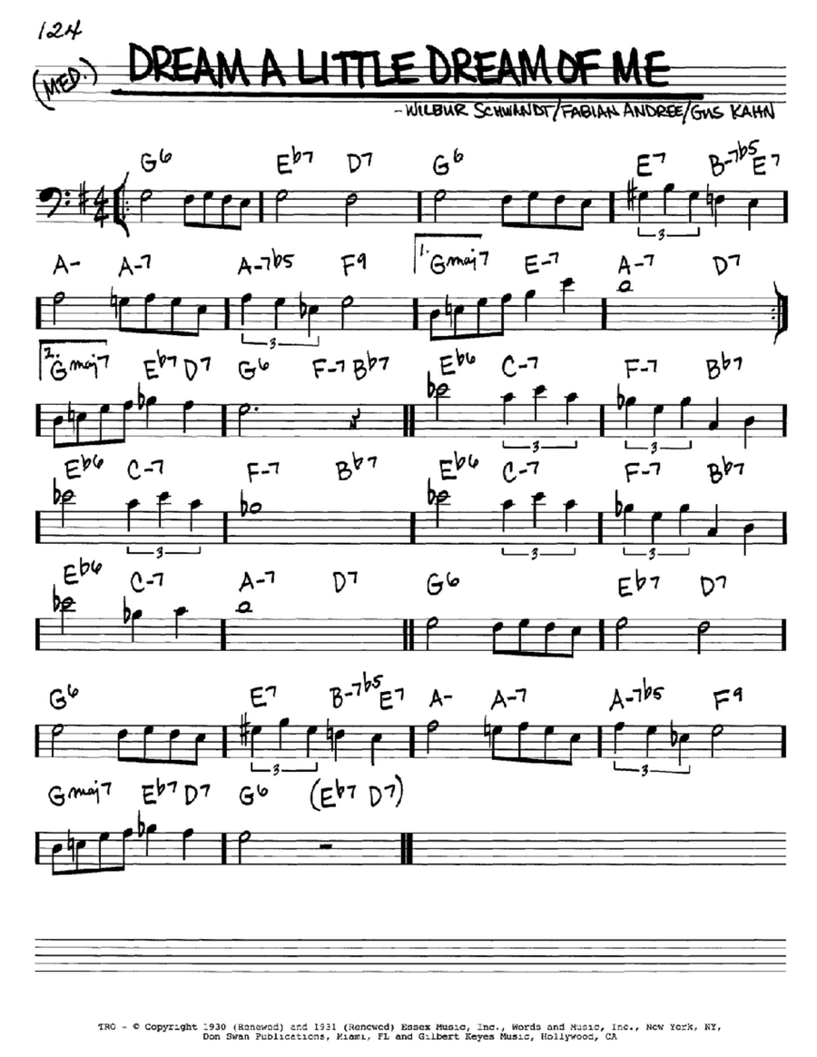 Dream A Little Dream Of Me Bass Clef Instrument scores gallery preview page 1