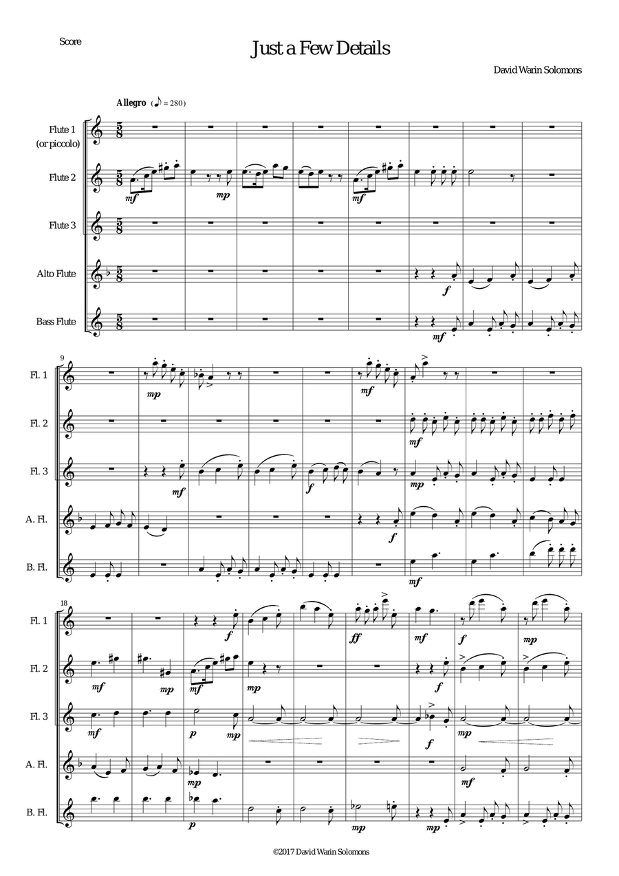 Just a Few Details for flute quintet (with optional piccolo) Piccolo scores gallery preview page 1
