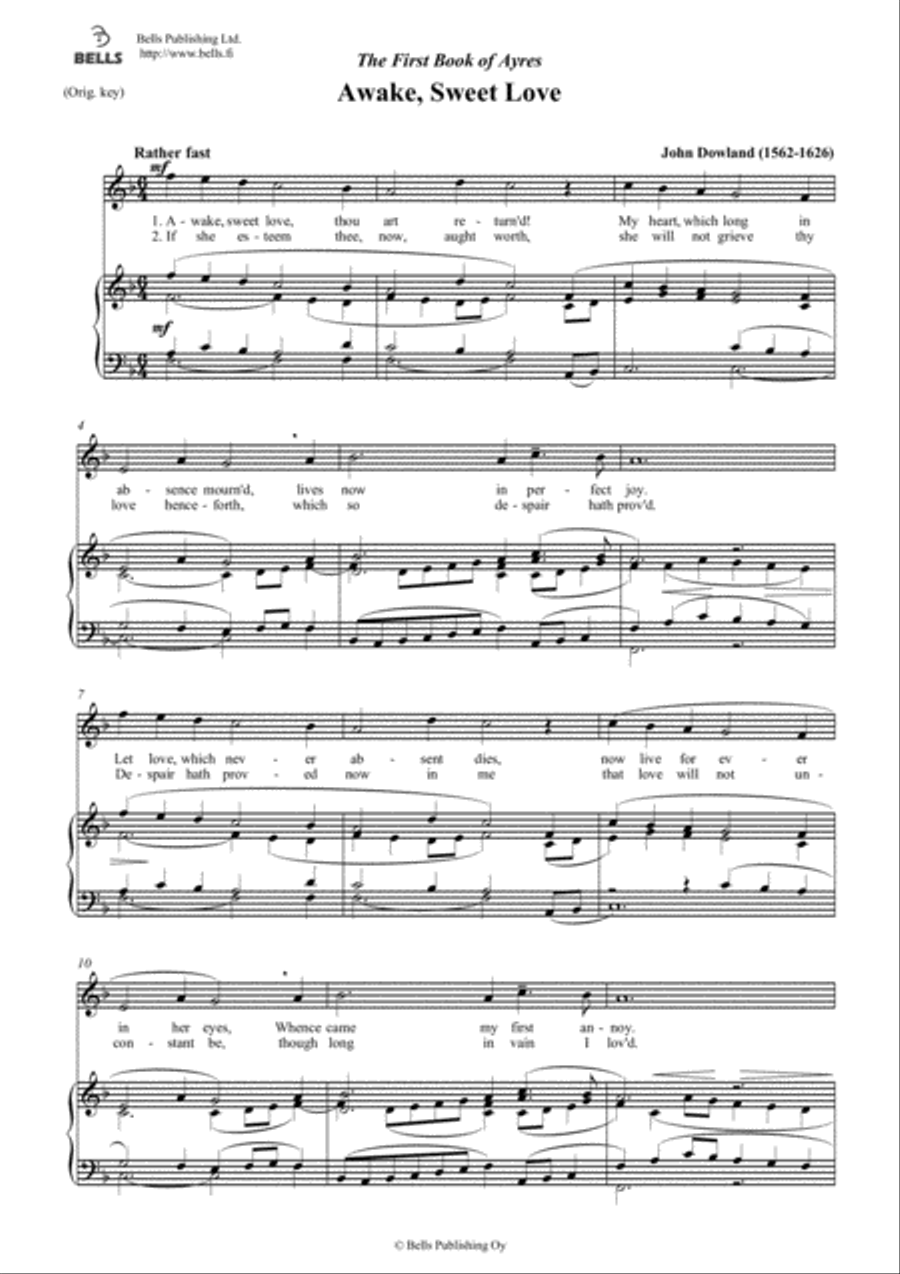 Awake, Sweet Love (Original key. F Major) Voice Solo scores gallery preview page 1