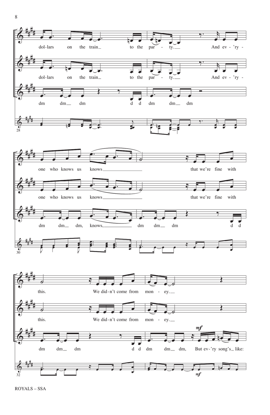 Royals (arr. Deke Sharon) SSA scores gallery preview page 6