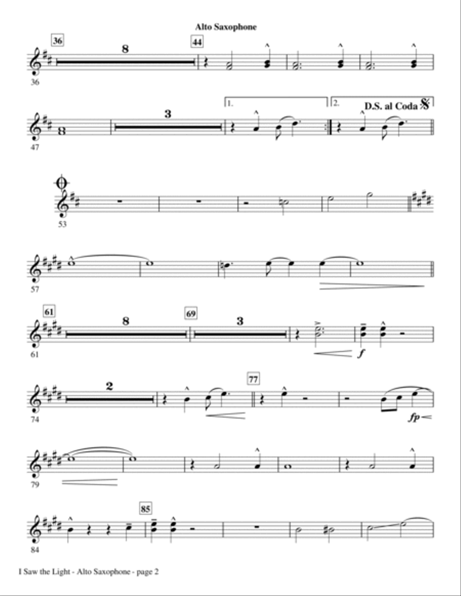 I Saw The Light - Alto Sax (Horn sub) Choir scores gallery preview page 2