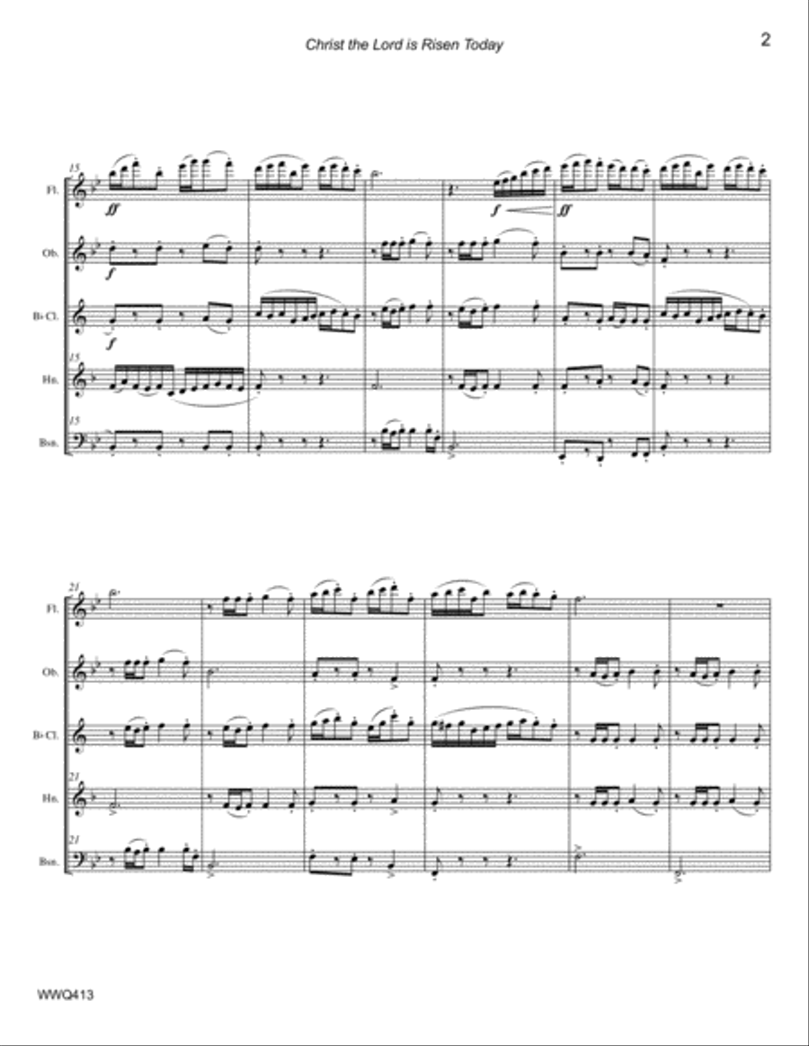 CHRIST THE LORD IS RISEN TODAY - unaccompanied WOODWIND QUINTET A Cappella scores gallery preview page 2