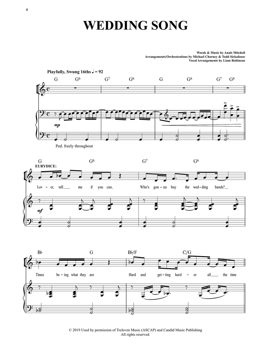 Wedding Song (from Hadestown) Voice scores gallery preview page 1