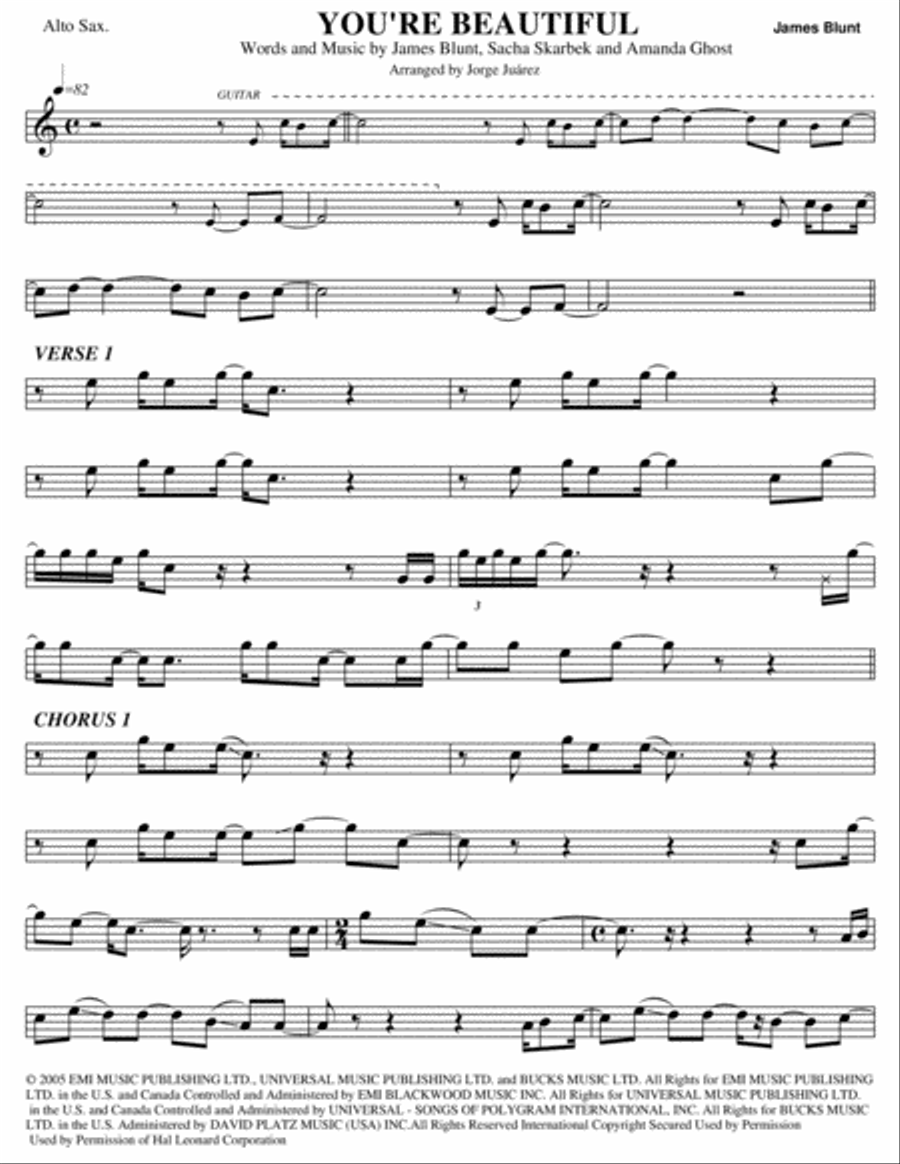 You're Beautiful Alto Saxophone scores gallery preview page 1