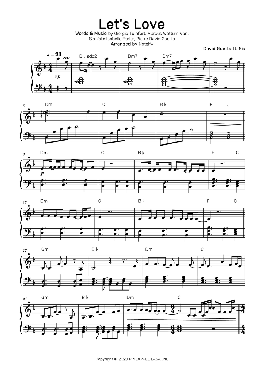 Let's Love Piano Solo scores gallery preview page 1