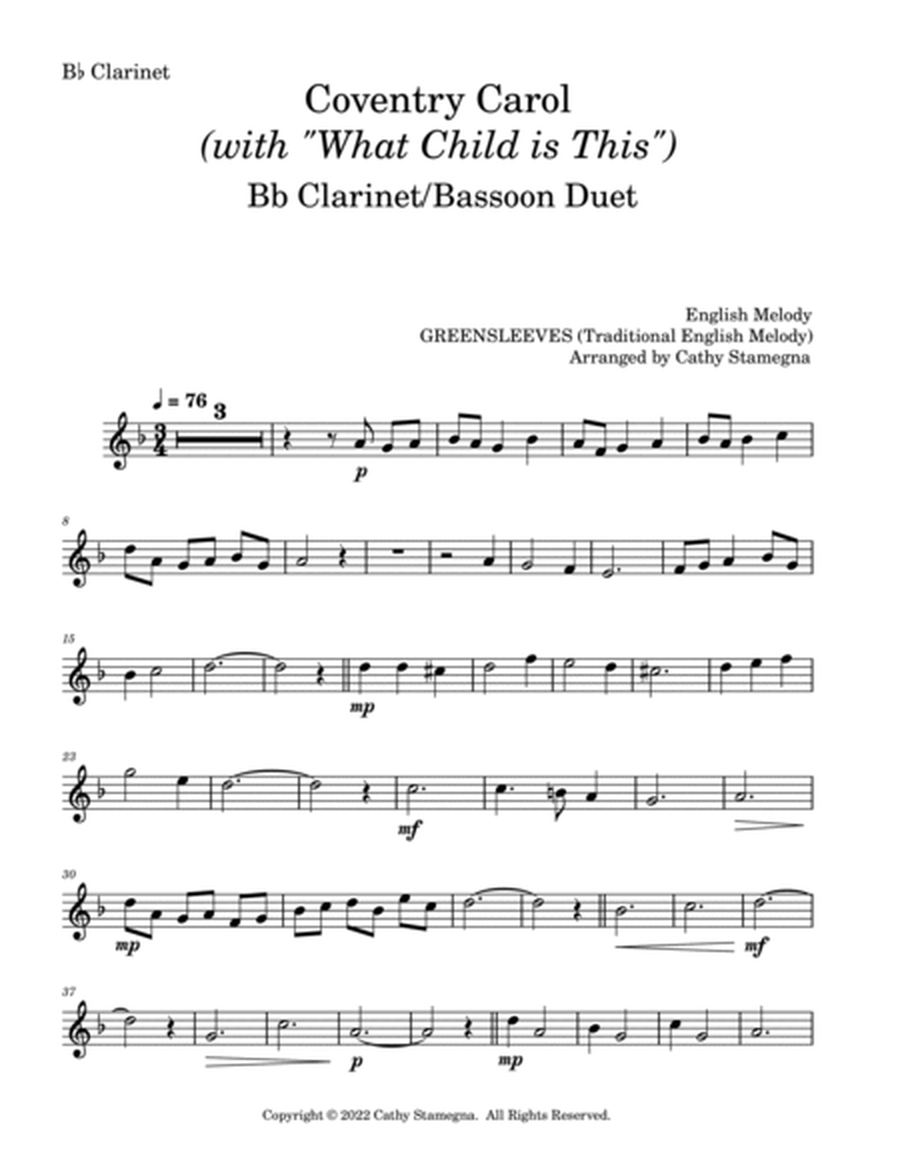 Coventry Carol (with “What Child is This”) (Bb Clarinet/Bassoon Duet) image number null