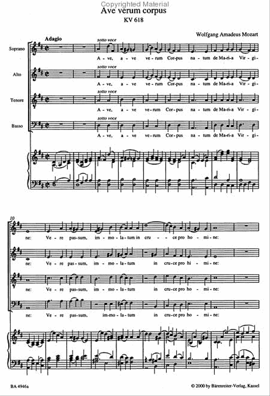 Ave verum corpus KV 618 4-Part scores gallery preview page 2