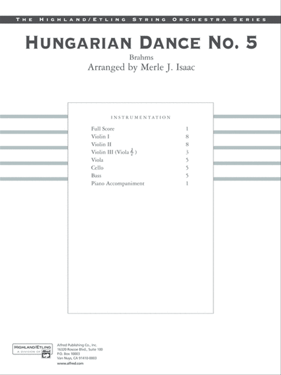 Hungarian Dance No. 5: Score String Orchestra scores gallery preview page 1