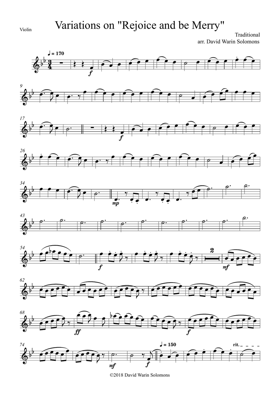 Variations on Rejoice and be merry (Gallery Carol) for string trio String Trio scores gallery preview page 5