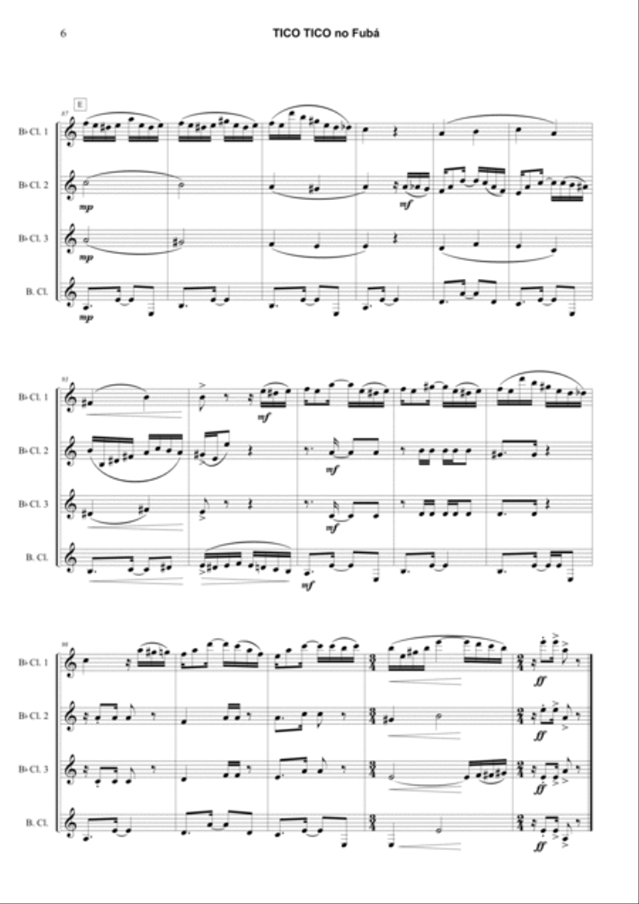 Tico Tico no Fubá Tico Tico no Fubá Clarinet Quartet scores gallery preview page 6