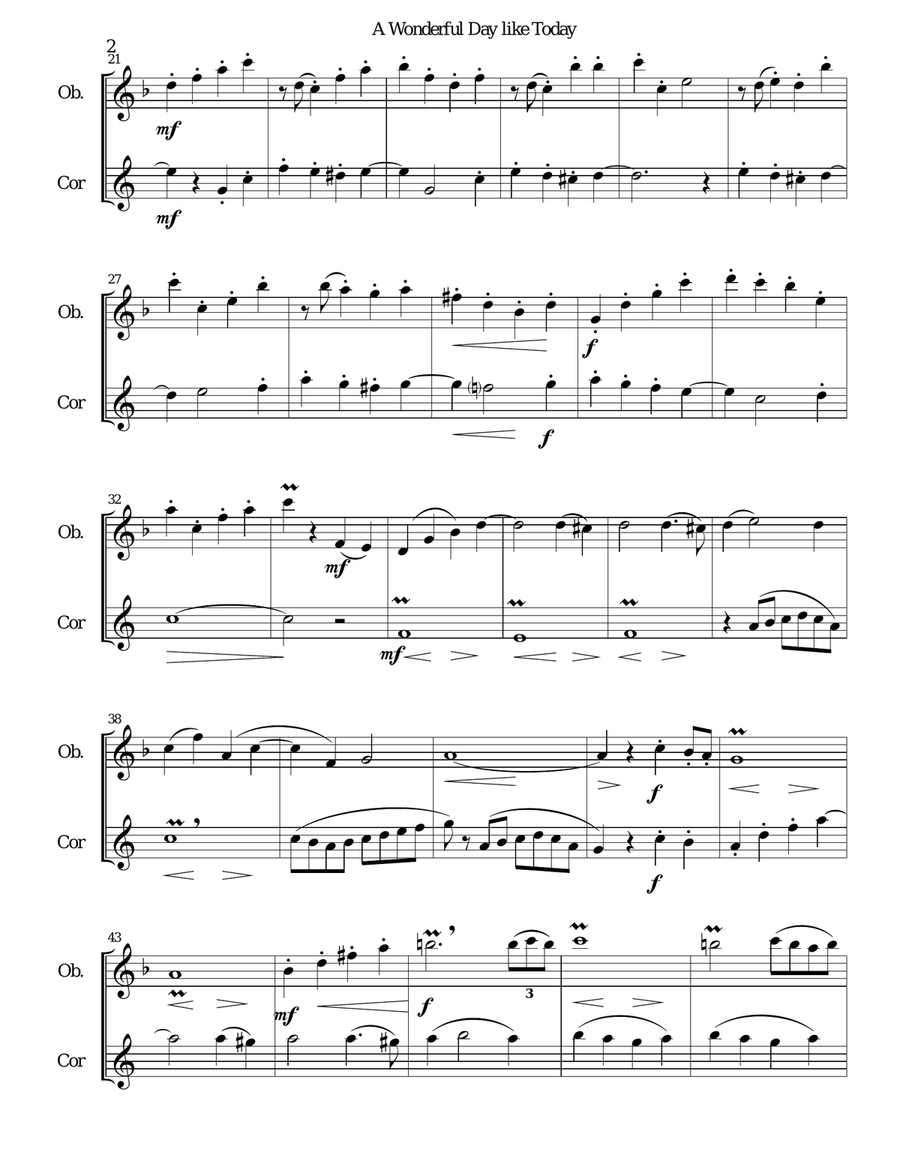 A Wonderful Day Like Today Woodwind Duet scores gallery preview page 2