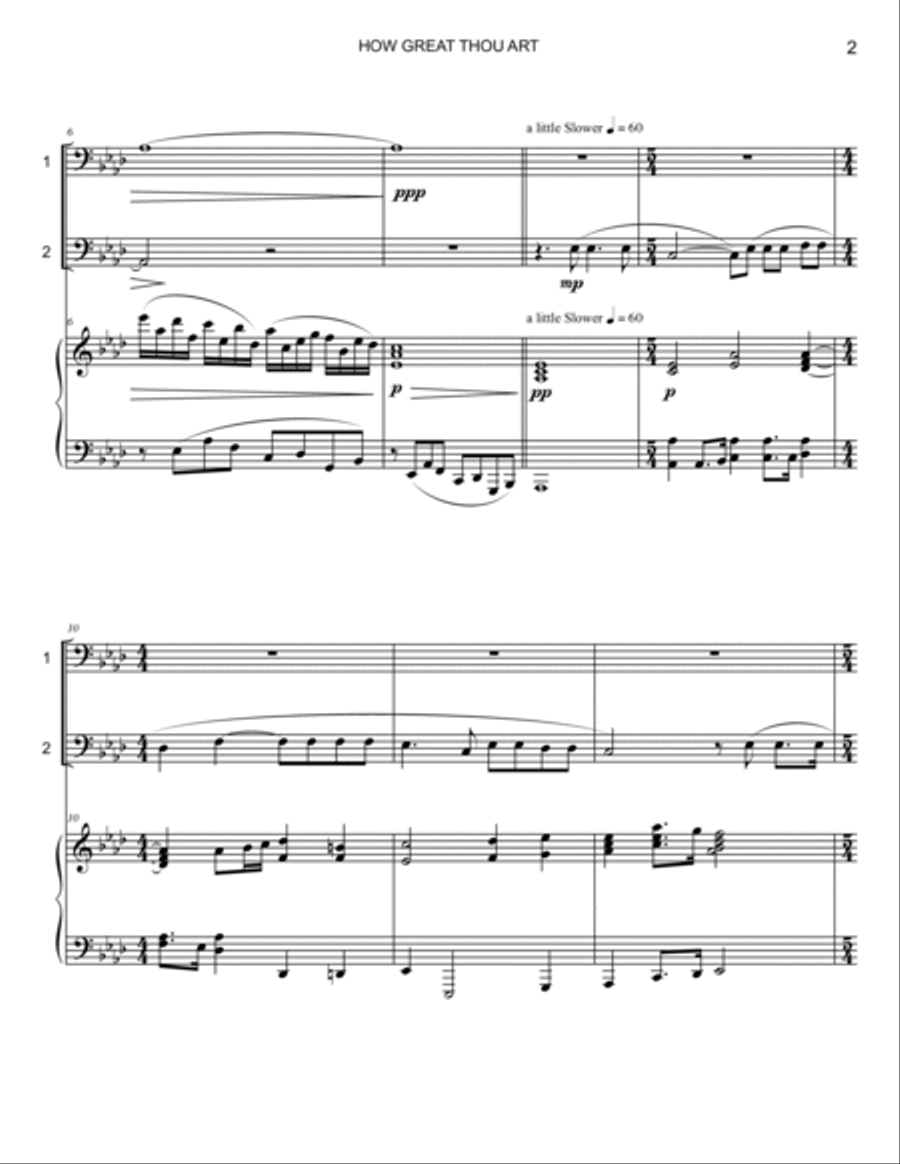 HOW GREAT THOU ART - Euphonium (Trombone) Duet with Piano Accompaniment Brass Duet scores gallery preview page 2