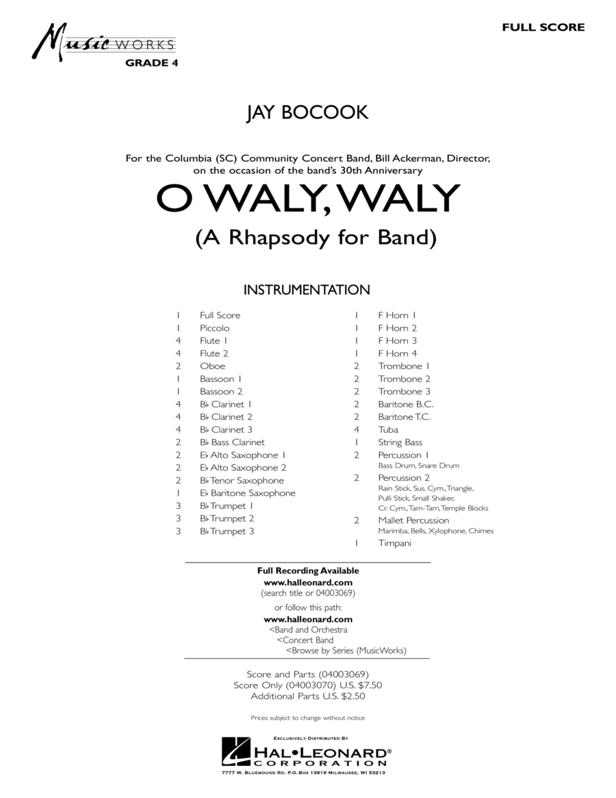O Waly Waly (A Rhapsody For Band) - Conductor Score (Full Score) Concert Band scores gallery preview page 1