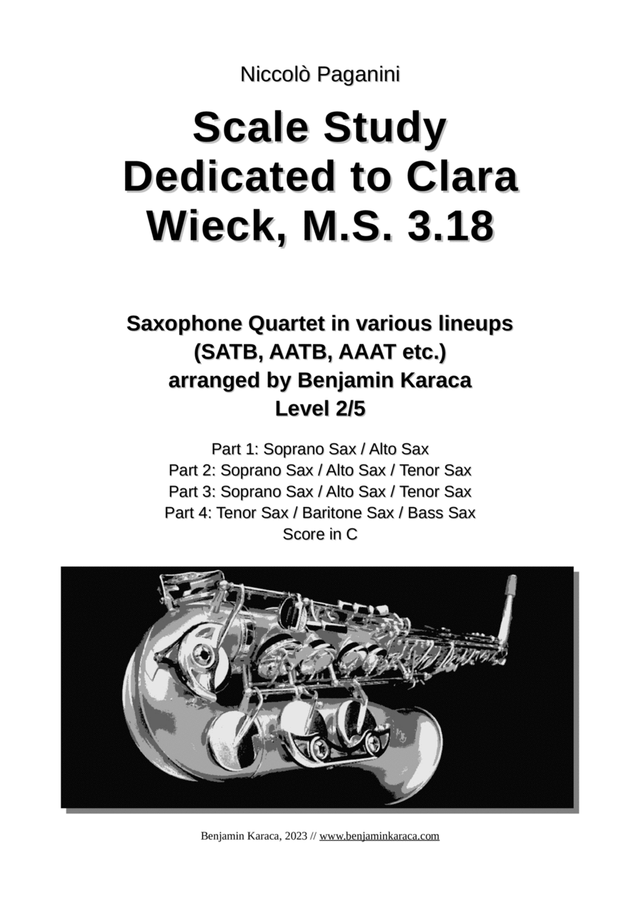 Scale Study dedicated to Clara Wieck, M.S. 3.18 Saxophone Quartet scores gallery preview page 1