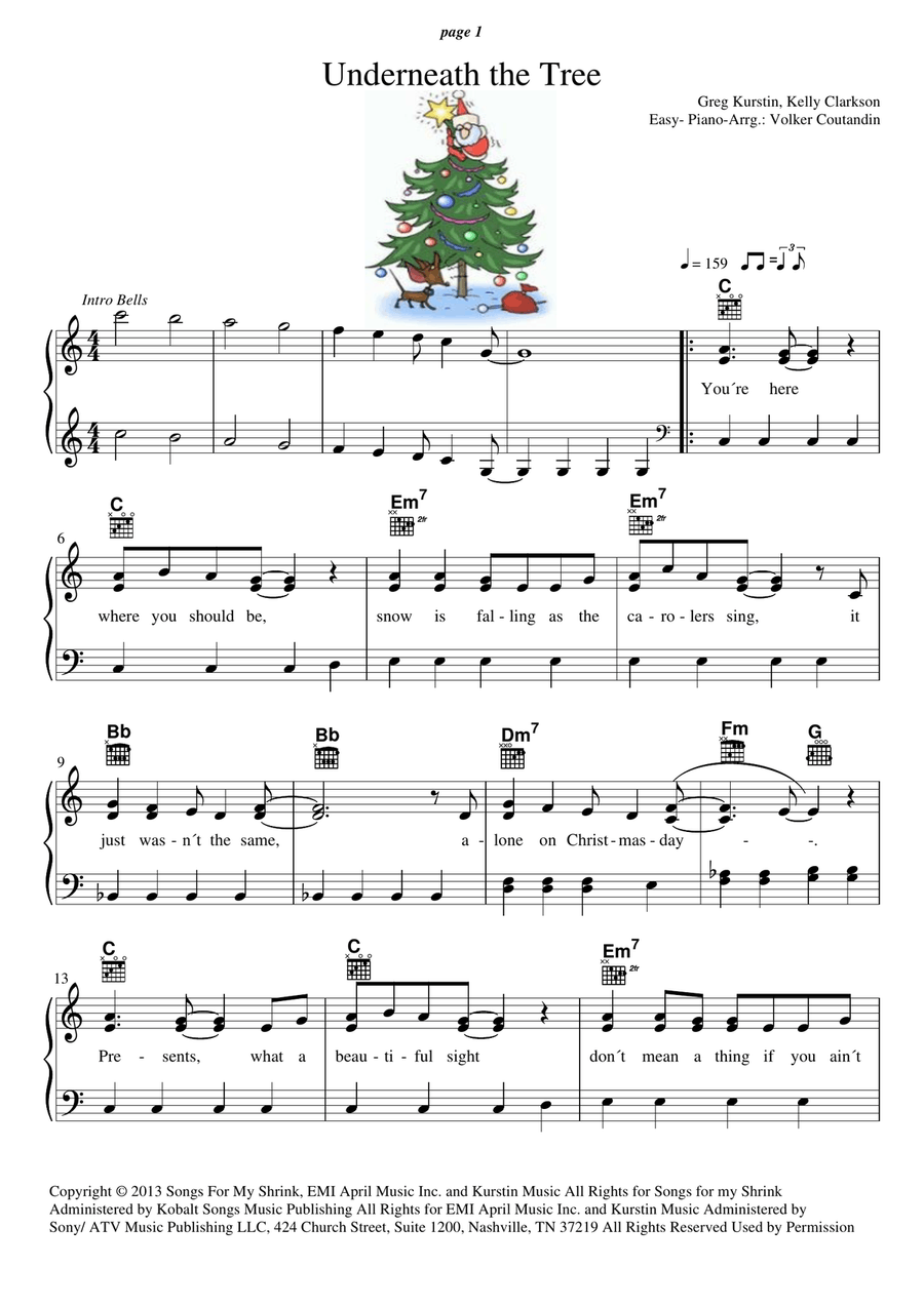 Underneath The Tree Easy Piano scores gallery preview page 1