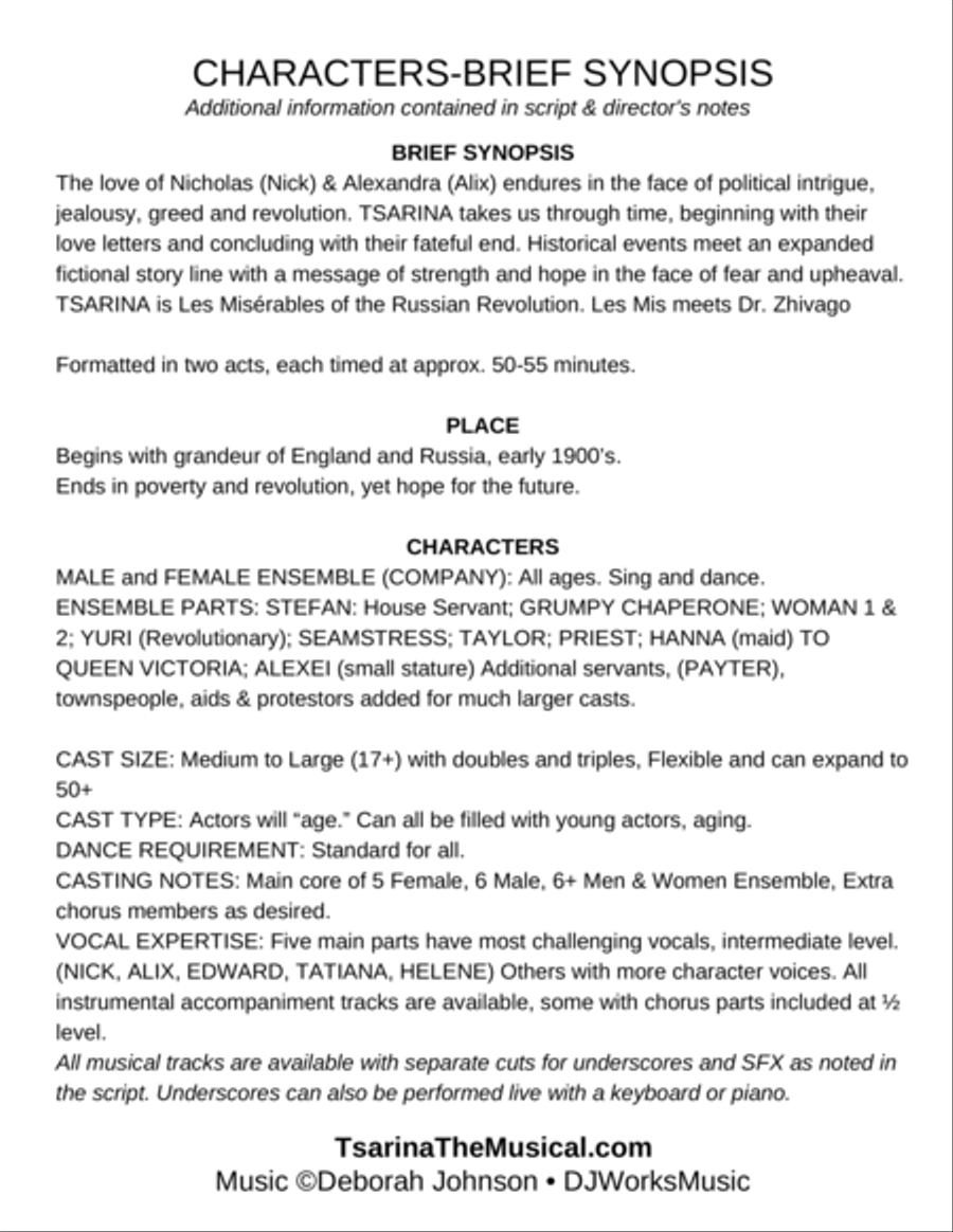 Tsarina the Musical Vocal Music Score