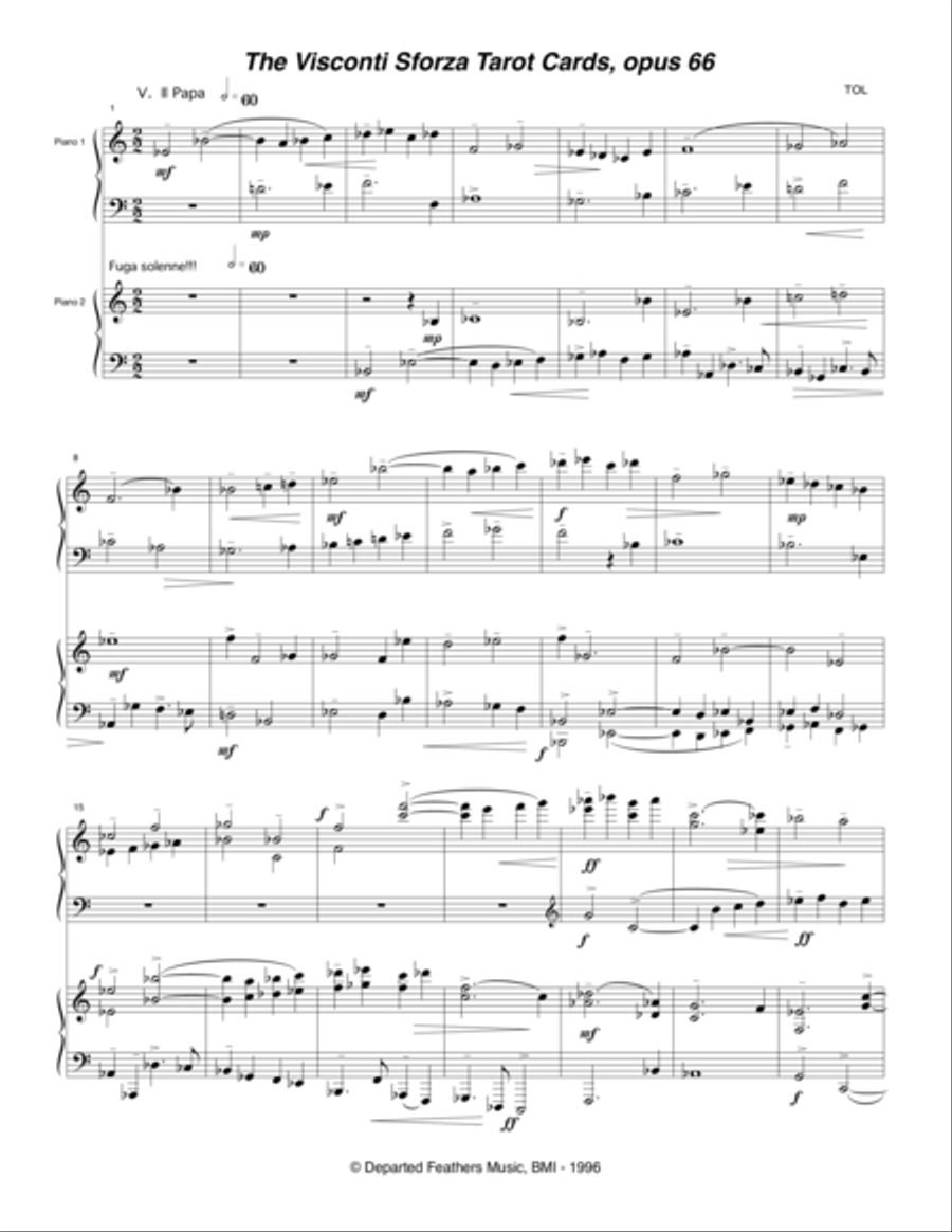 Visconti Sforza Tarot Cards, opus 66 ... Twenty Two Salon Pieces For Two Pianos (1996) 06 Il Papa 2 Pianos, 4-Hands scores gallery preview page 1