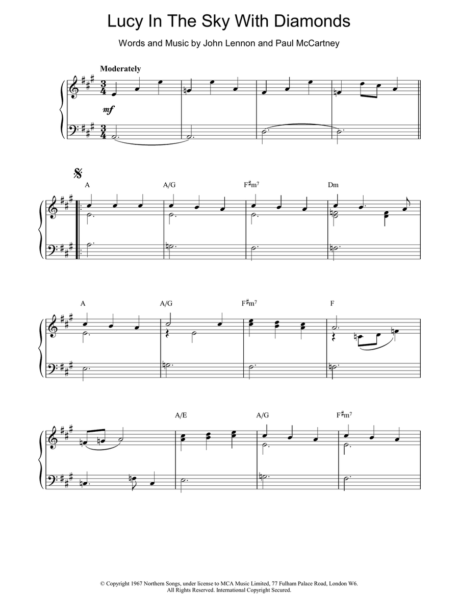 Lucy In The Sky With Diamonds Piano Solo scores gallery preview page 1