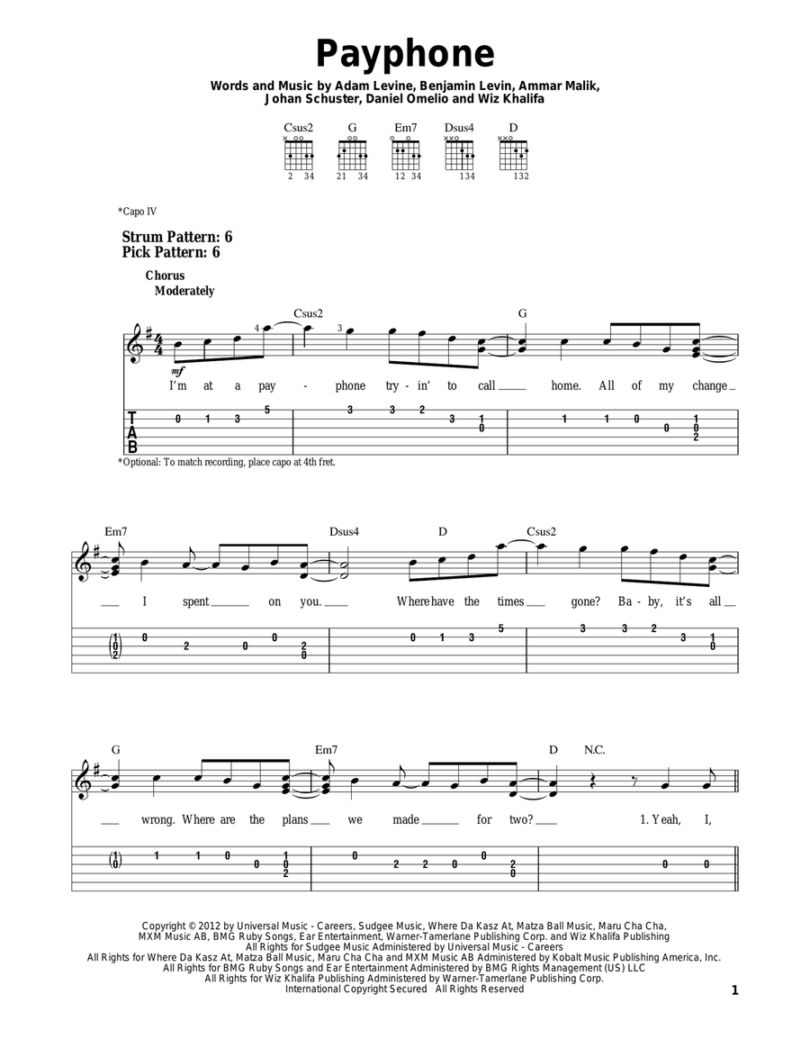 Payphone Payphone Acoustic Guitar scores gallery preview page 1